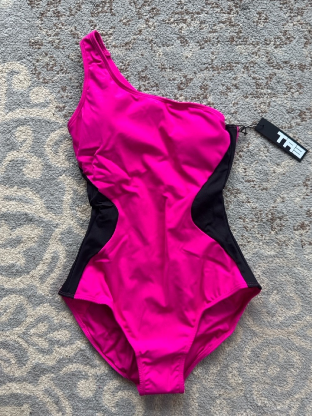 TA3 One Sidey Contour Snatched Waist Corset Back Swimsuit Pink Black Small Short